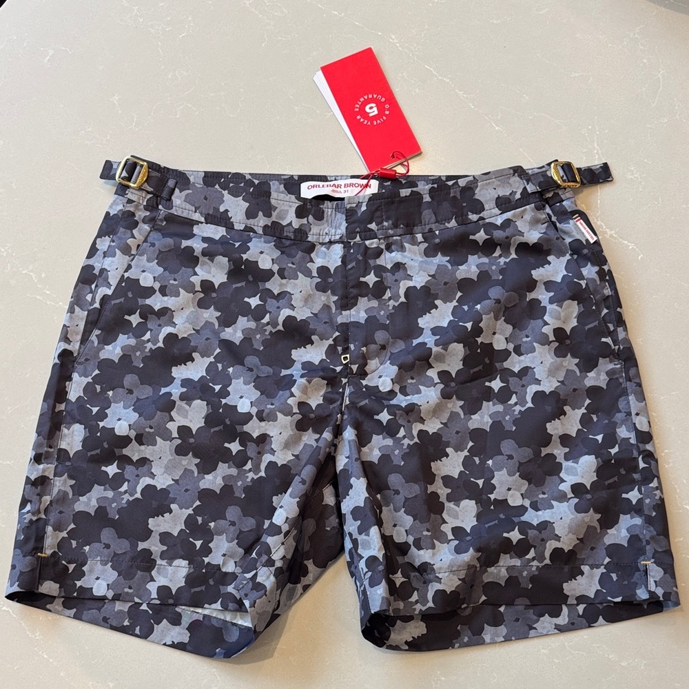 Orlebar Brown Bulldog Blossom swim trunks. Colour - Piranha Grey